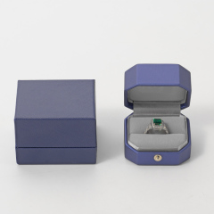 Blue Ring Box Leather Velvet Luxury Jewelry Packaging Box Custom Gift Box