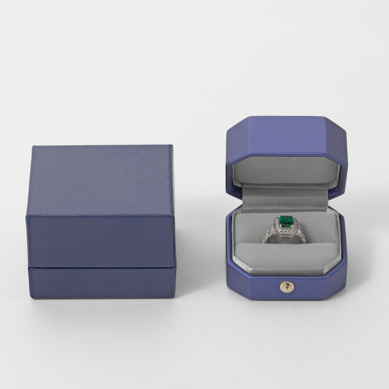 Blue Ring Box Leather Velvet Luxury Jewelry Packaging Box Custom Gift Box
