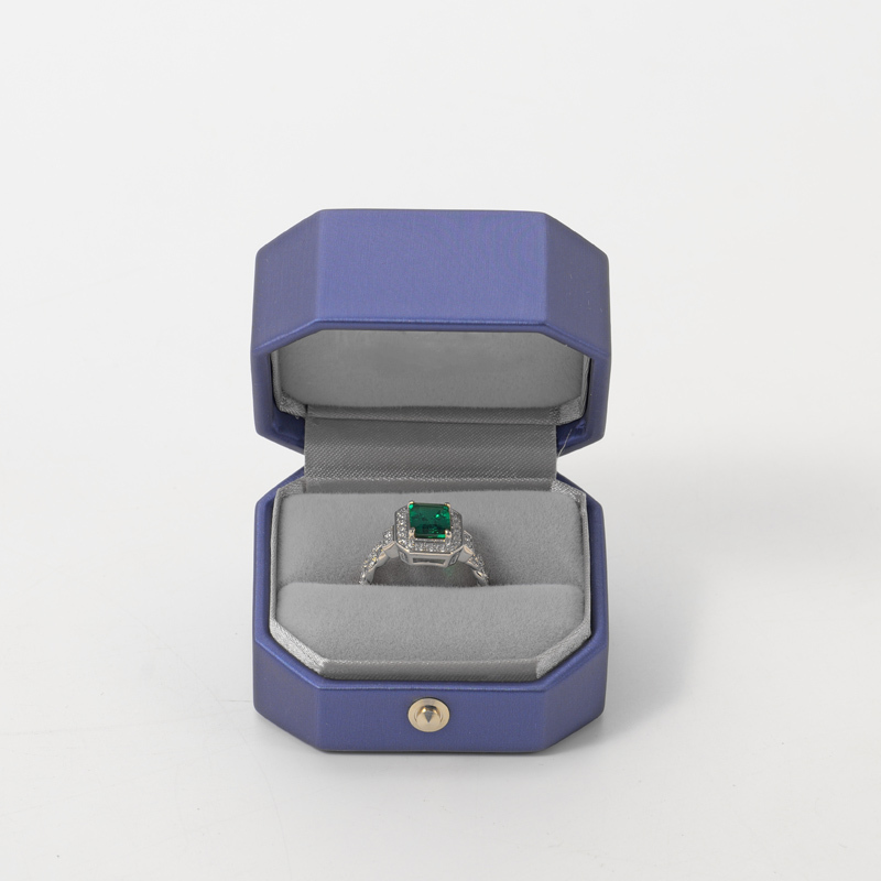 Blue Ring Box Leather Velvet Luxury Jewelry Packaging Box Custom Gift Box