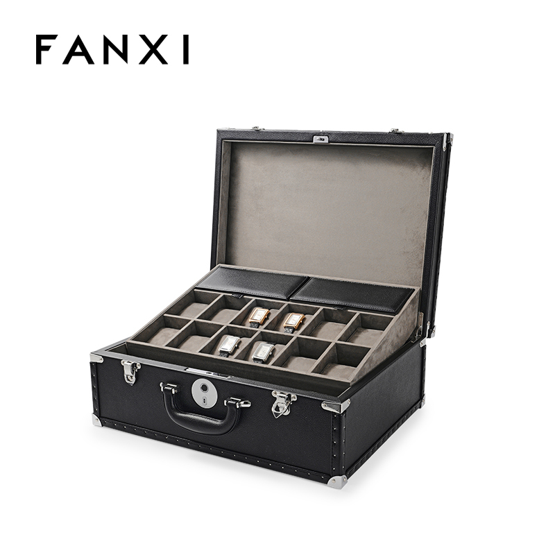 Watch Box Organizer Storage Luxury Leather Watch Case Box with Fingerprint Lock