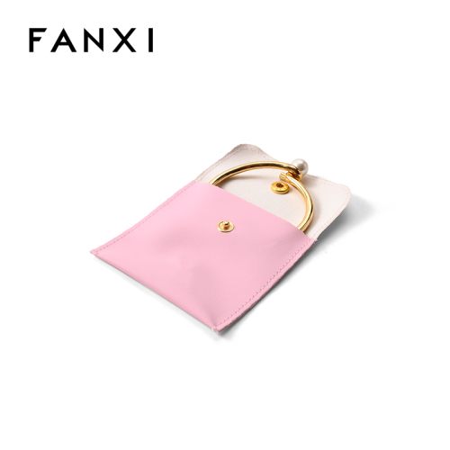 Pink PU Leather Jewelry Pouch Jewelry Bag Packaging Engraved Logo Jewelry Pouch