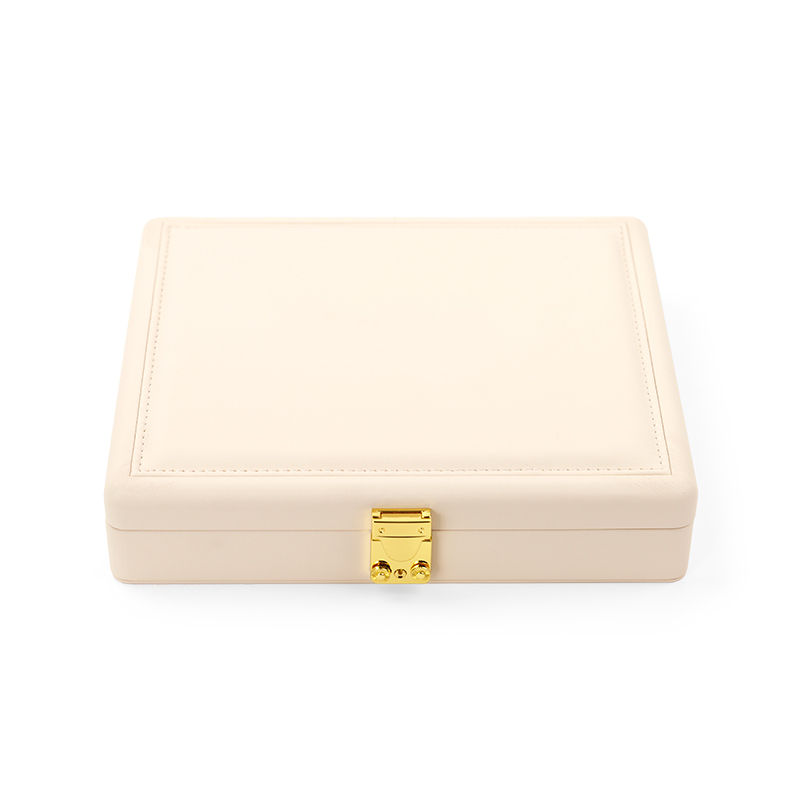 Beige PU Leather Microfiber Large Space Rings Packaging Jewelry Storage Boxes with Logo