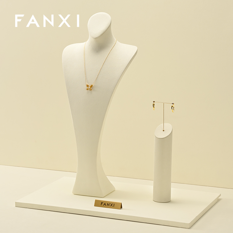 RX117 Microfiber Metal Jewellery Bust Jewelry Display Props Mannequin Necklace Stand Display