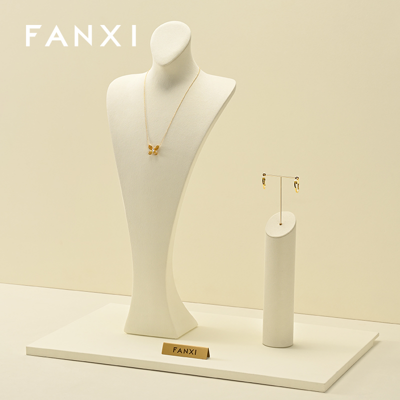 RX117 Microfiber Metal Jewellery Bust Jewelry Display Props Mannequin Necklace Stand Display