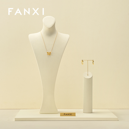 RX117 Microfiber Metal Jewellery Bust Jewelry Display Props Mannequin Necklace Stand Display