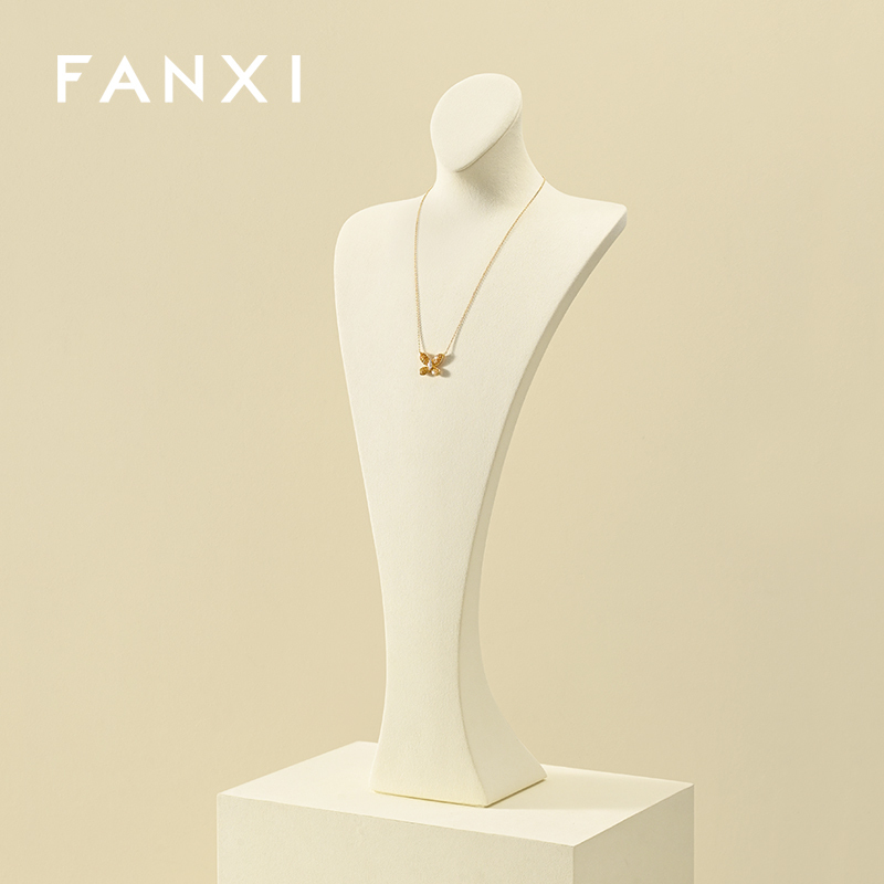 RX117 Microfiber Metal Jewellery Bust Jewelry Display Props Mannequin Necklace Stand Display