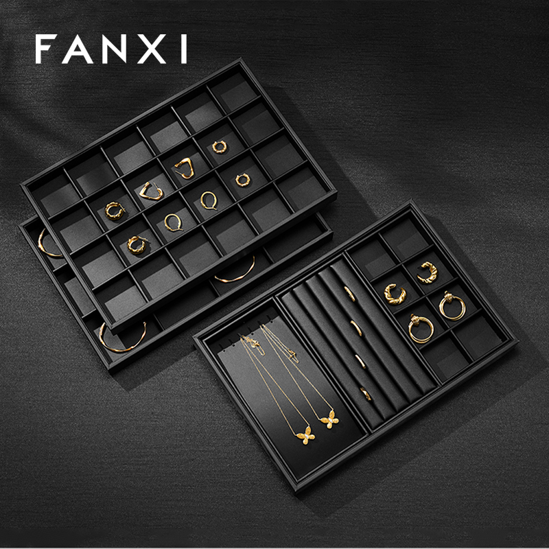 FANXI P017 Black PU Leather Jewelry Display Trays Custom Tray for Ring Pedant Bangle