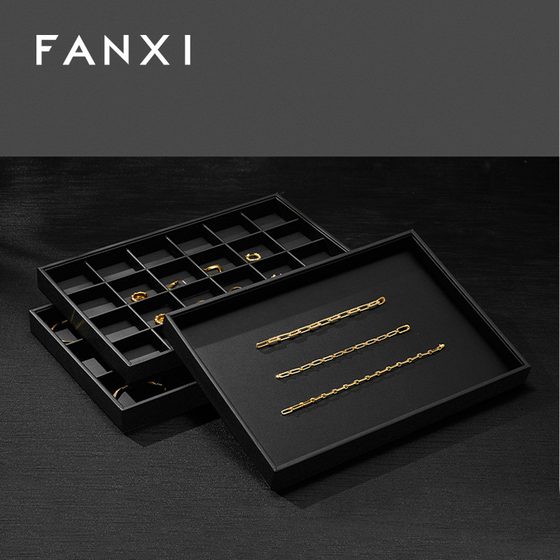 FANXI P017 Black PU Leather Jewelry Display Trays Custom Tray for Ring Pedant Bangle