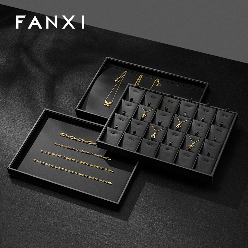 FANXI P017 Black PU Leather Jewelry Display Trays Custom Tray for Ring Pedant Bangle