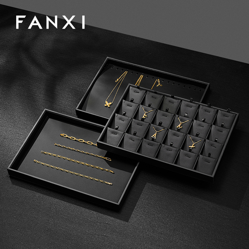 FANXI P017 Black PU Leather Jewelry Display Trays Custom Tray for Ring Pedant Bangle