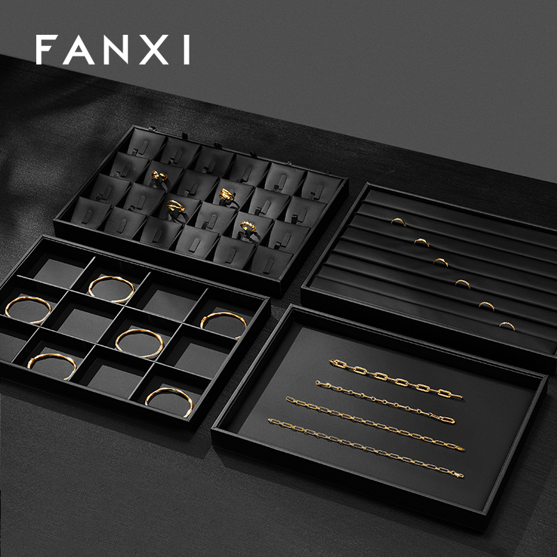 FANXI P017 Black PU Leather Jewelry Display Trays Custom Tray for Ring Pedant Bangle
