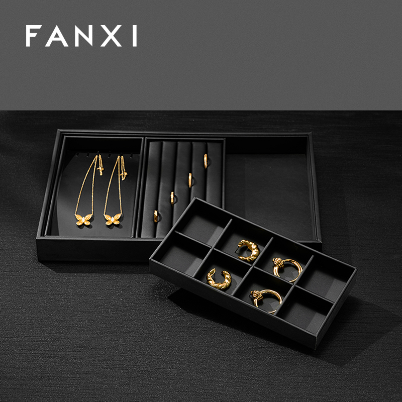 FANXI P017 Black PU Leather Jewelry Display Trays Custom Tray for Ring Pedant Bangle