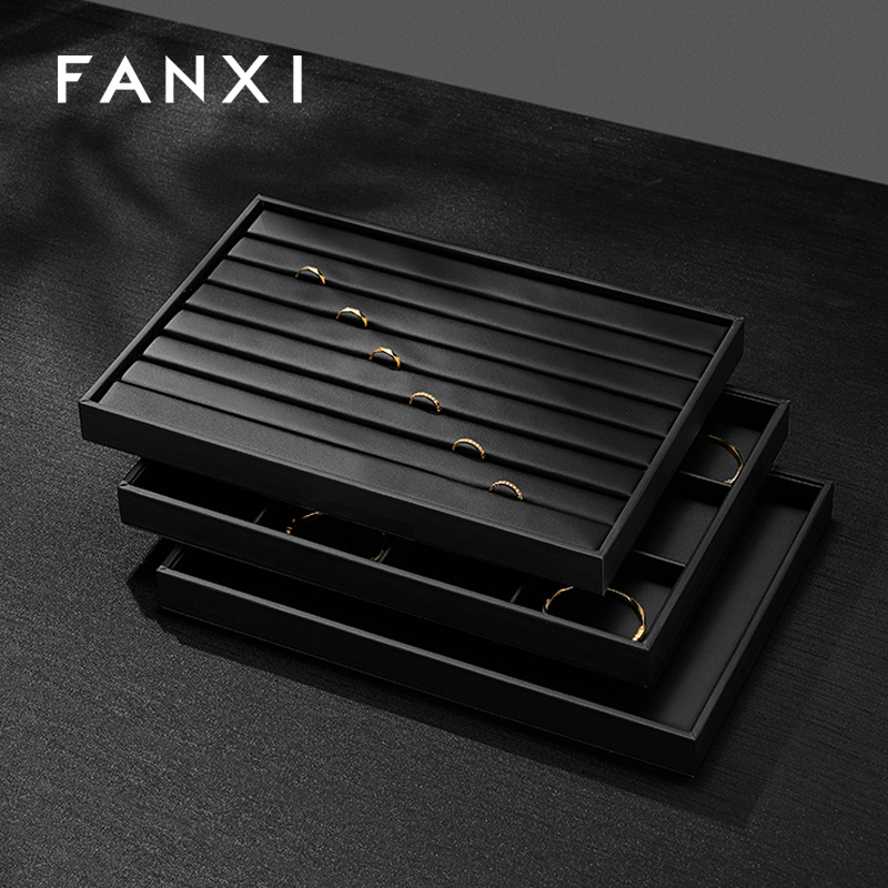 FANXI P017 Black PU Leather Jewelry Display Trays Custom Tray for Ring Pedant Bangle