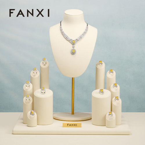 Fanxi TT075 Custom luxury Cream white jewelry rings display sets for jewellery