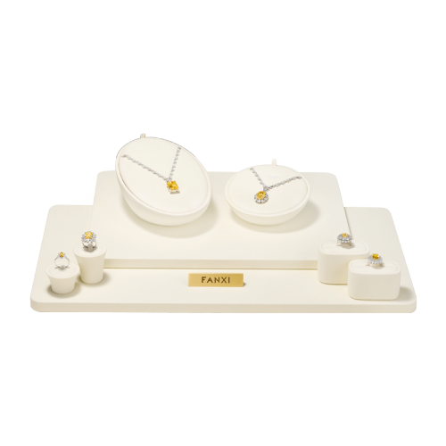 FANXI TT244 white color pu leather jewelry display sets for store showcase