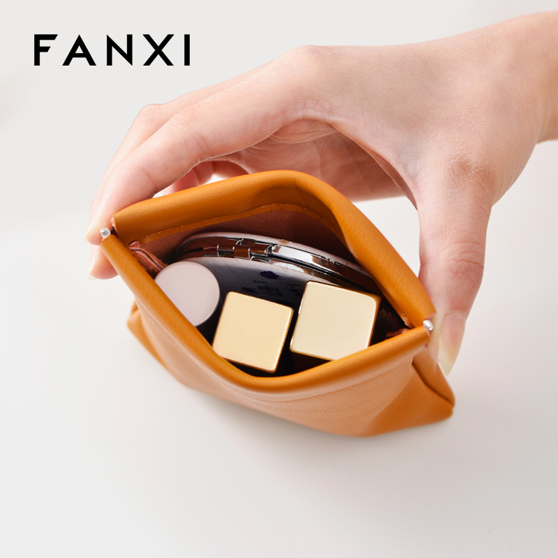 FANXI D053 New arrival Luxury pu leather resin logo cover for makeup ring earring pendant package jewelry pouch