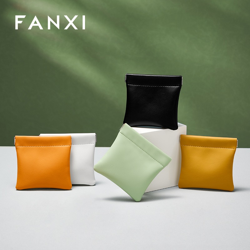FANXI D053 New arrival Luxury pu leather resin logo cover for makeup ring earring pendant package jewelry pouch