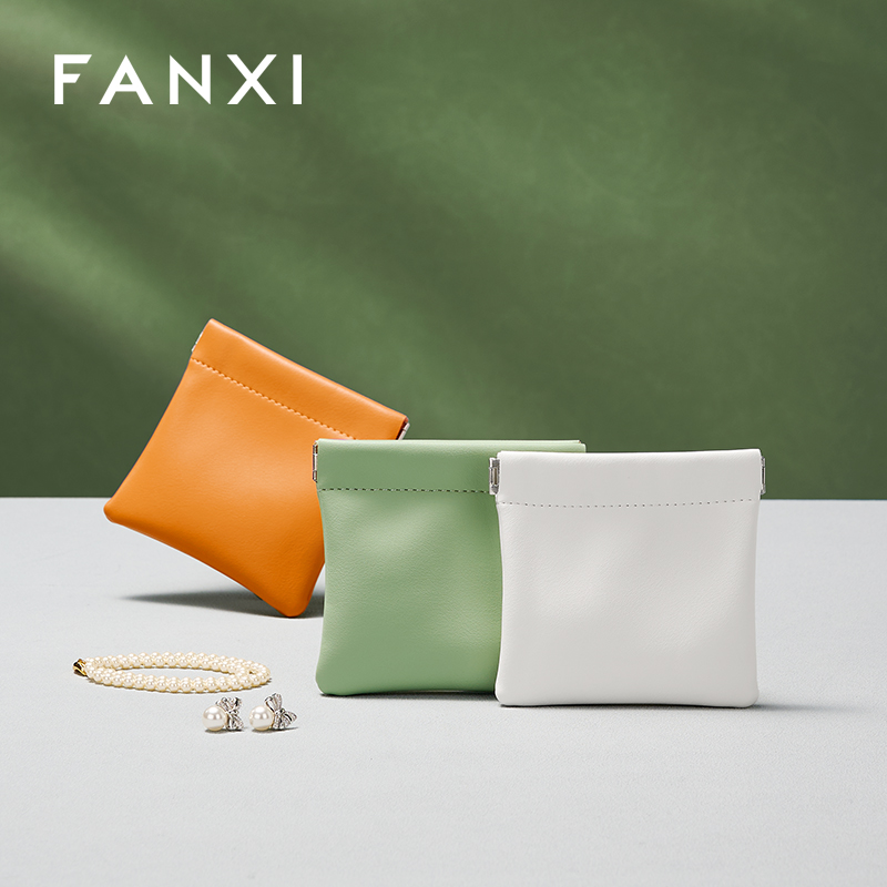 FANXI D053 New arrival Luxury pu leather resin logo cover for makeup ring earring pendant package jewelry pouch
