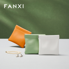FANXI D053 New arrival Luxury pu leather resin logo cover for makeup ring earring pendant package jewelry pouch