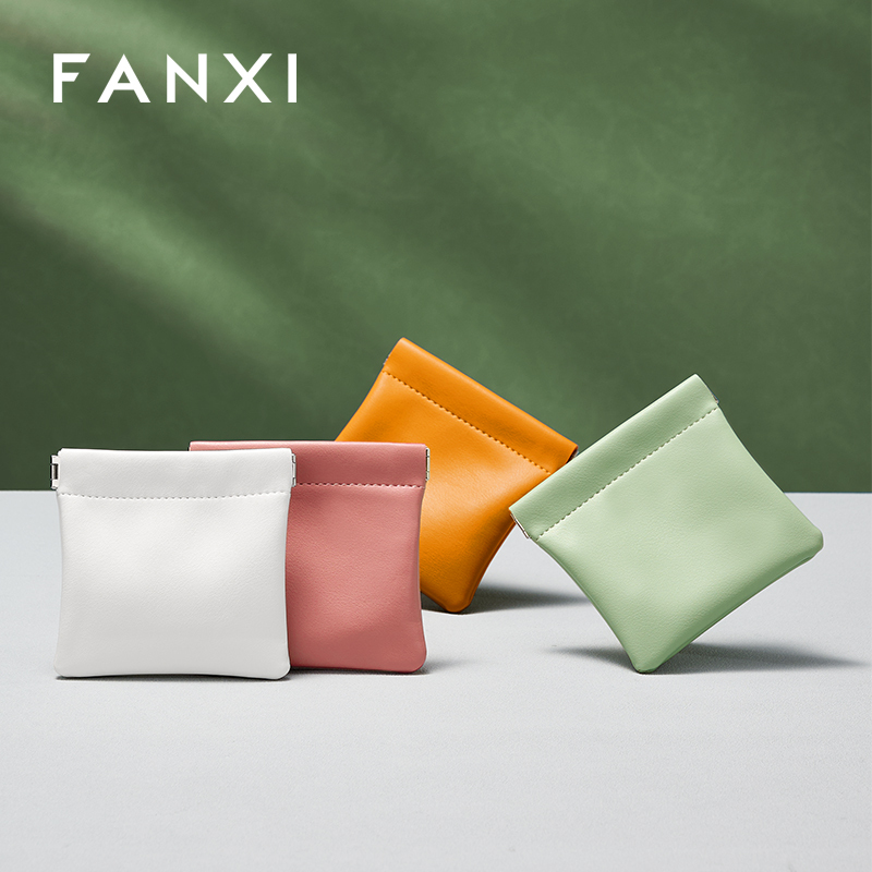 FANXI D053 New arrival Luxury pu leather resin logo cover for makeup ring earring pendant package jewelry pouch