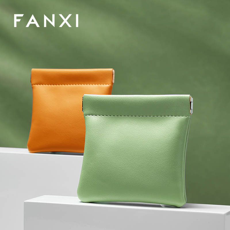 FANXI D053 New arrival Luxury pu leather resin logo cover for makeup ring earring pendant package jewelry pouch