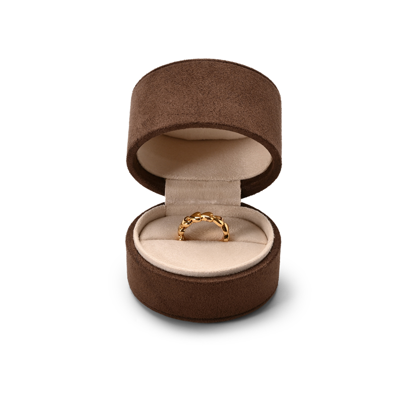 Ring Box Brown Suede Special Jewelry Gift Box Custom Logo Packaging Box