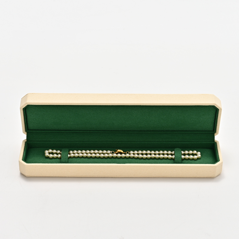 Long Chain Box Microfiber Green Beige Jewelry Box Custom Logo