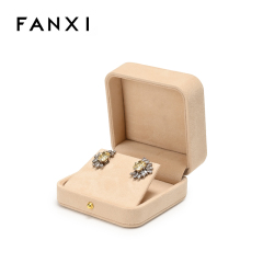 Beige Suede Earring Box Luxury Custom Logo Jewelry Box