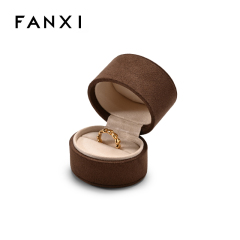 Ring Box Brown Suede Special Jewelry Gift Box Custom Logo Packaging Box
