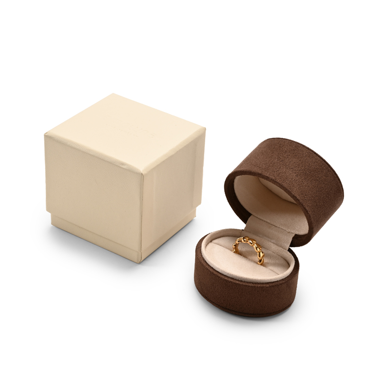 Ring Box Brown Suede Special Jewelry Gift Box Custom Logo Packaging Box
