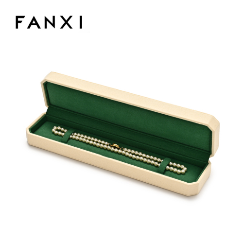 Long Chain Box Microfiber Green Beige Jewelry Box Custom Logo