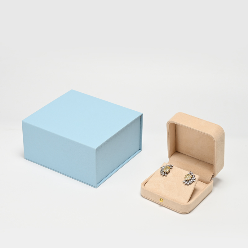 Beige Suede Earring Box Luxury Custom Logo Jewelry Box