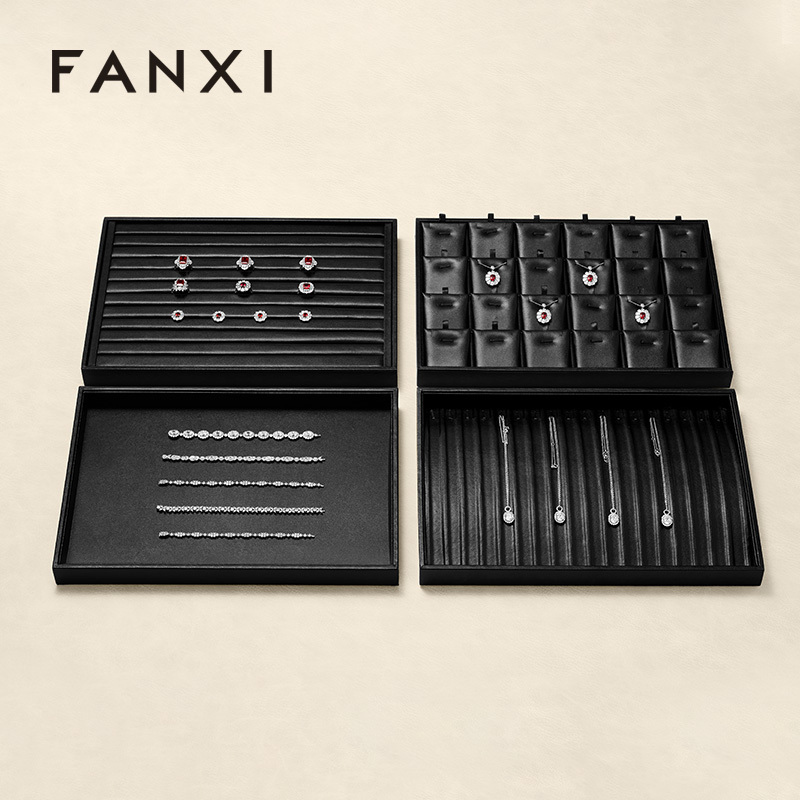 P173 Luxury Black Jewelry Display Tray Earring Jewelry Packaging PU Tray Organizer Display Jewelry Tray for exhibidor