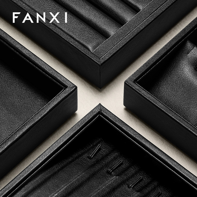 P173 Luxury Black Jewelry Display Tray Earring Jewelry Packaging PU Tray Organizer Display Jewelry Tray for exhibidor
