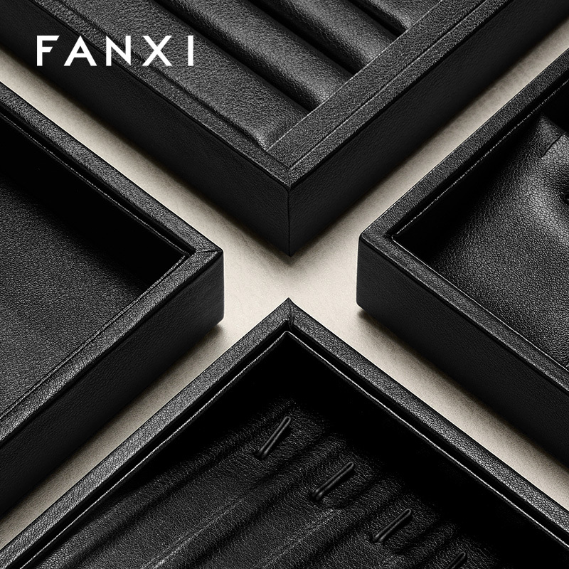 P173 Luxury Black Jewelry Display Tray Earring Jewelry Packaging PU Tray Organizer Display Jewelry Tray for exhibidor