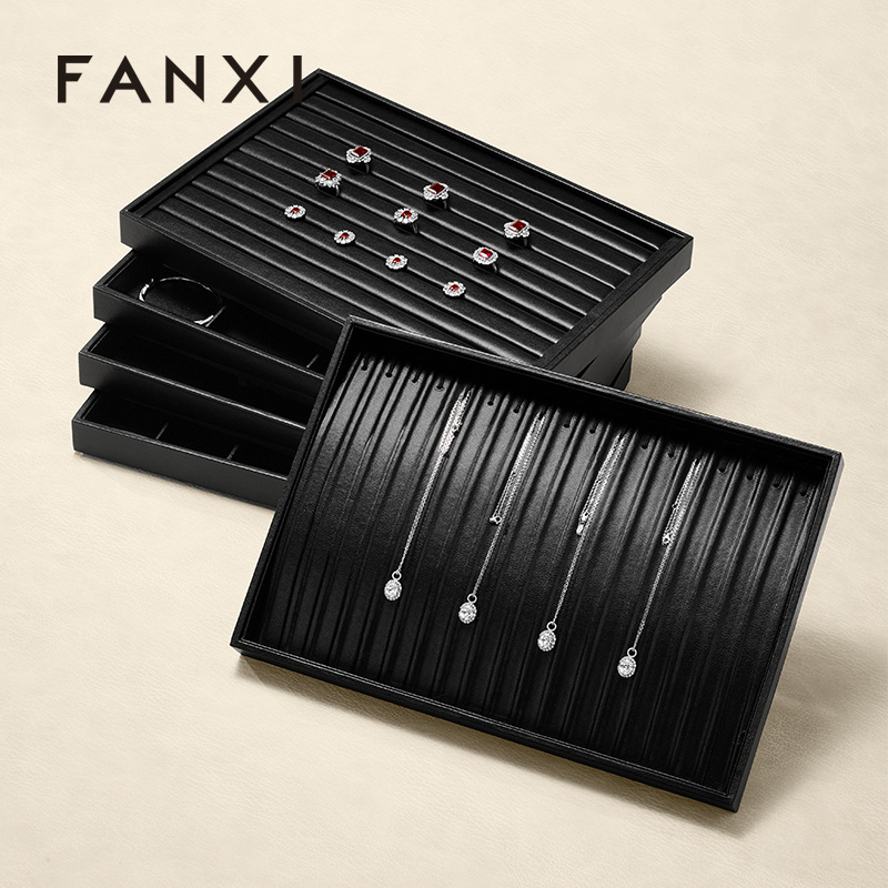 P173 Luxury Black Jewelry Display Tray Earring Jewelry Packaging PU Tray Organizer Display Jewelry Tray for exhibidor