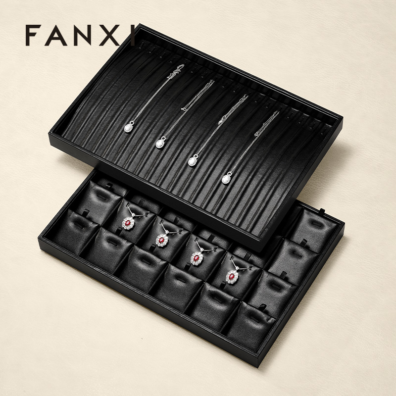P173 Luxury Black Jewelry Display Tray Earring Jewelry Packaging PU Tray Organizer Display Jewelry Tray for exhibidor