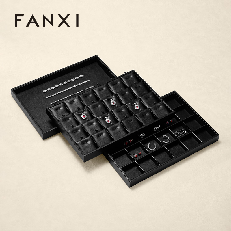 P173 Luxury Black Jewelry Display Tray Earring Jewelry Packaging PU Tray Organizer Display Jewelry Tray for exhibidor
