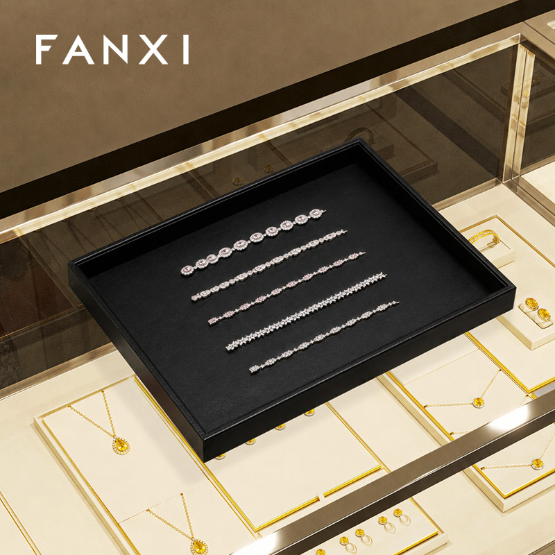 P173 Luxury Black Jewelry Display Tray Earring Jewelry Packaging PU Tray Organizer Display Jewelry Tray for exhibidor