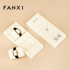 TT220 Jewelry Display Set Beige Microfiber Earring Ring Necklace Bracelet Display Set