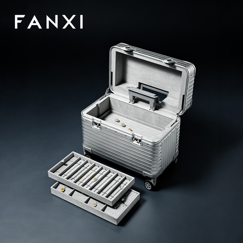 X08001 Jewelry Case Pendant Digit Watch Necklace Bracelet Ring Storage Tray Jewelry Rolling Suitcase