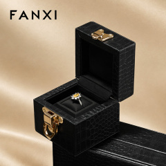 H216 Luxury Croc Texture Leather Jewellery Box With Golden Clasp Custom Logo Ring Earrings Jewelry Packaging Box