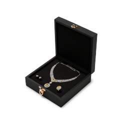 H217 Vintage Black PU Leather Jewelry Gift Box Gold Lock Design Multi‑Size Box Set For Engagement Wedding Fine Jewelry Packing