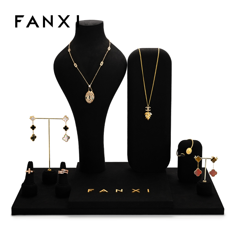 FANXI New Arrival black microfiber jewelry set