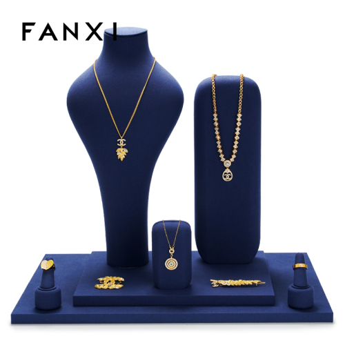 FANXI New Arrival luxurydark blue microfiber Jewelry set