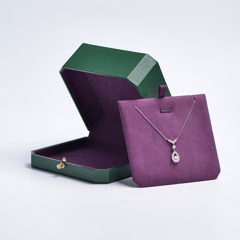 FANXI Customized Luxury Dark green Pu Leather With Microfiber For Necklace Bangle Pendant With Metal Button