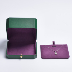 FANXI Customized Luxury Dark green Pu Leather With Microfiber For Necklace Bangle Pendant With Metal Button
