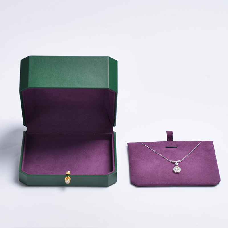 FANXI Customized Luxury Dark green Pu Leather With Microfiber For Necklace Bangle Pendant With Metal Button