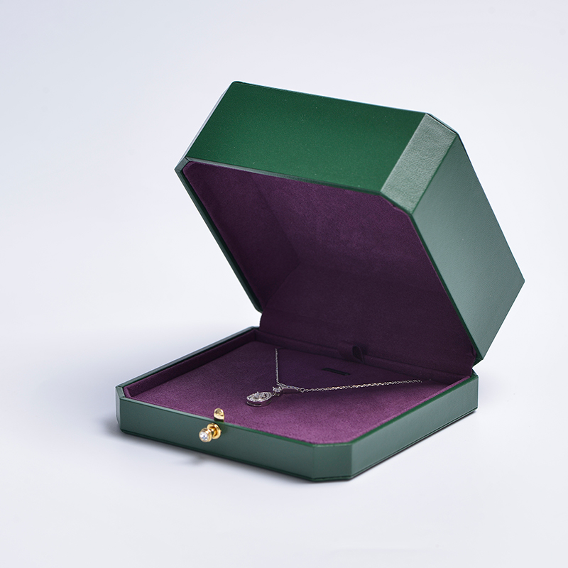 FANXI Customized Luxury Dark green Pu Leather With Microfiber For Necklace Bangle Pendant With Metal Button
