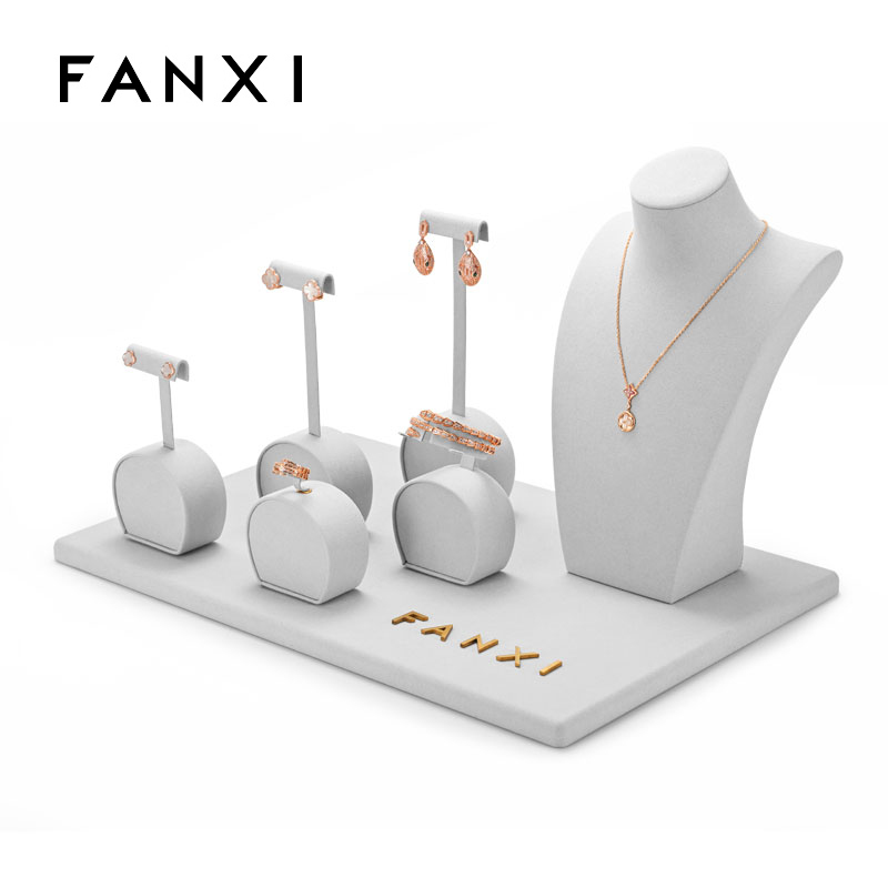 FANXI white pu leather jewelry display set